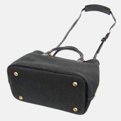 Pre Owned Prada Logo Black Jacquard/Leather Shoulder Bag