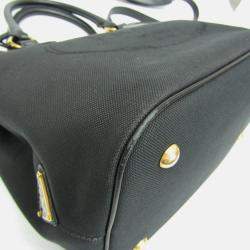 Pre Owned Prada Logo Black Jacquard/Leather Shoulder Bag