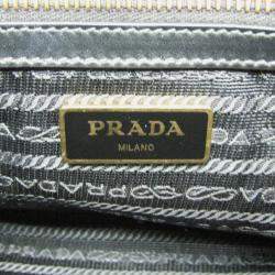 Pre Owned Prada Logo Black Jacquard/Leather Shoulder Bag