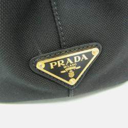 Pre Owned Prada Logo Black Jacquard/Leather Shoulder Bag