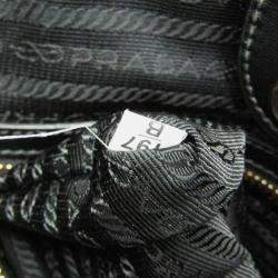 Pre Owned Prada Logo Black Jacquard/Leather Shoulder Bag