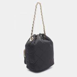 Pre Owned Prada Vela Handbag Nylon Saffiano Leather Black