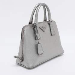 Pre Owned Prada Silver Saffiano Lux Leather Small Promenade Satchel