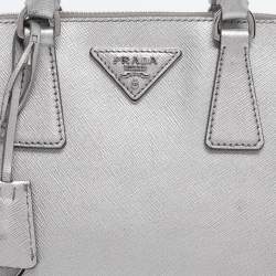 Pre Owned Prada Silver Saffiano Lux Leather Small Promenade Satchel