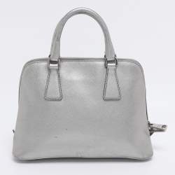 Pre Owned Prada Silver Saffiano Lux Leather Small Promenade Satchel