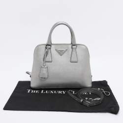 Pre Owned Prada Silver Saffiano Lux Leather Small Promenade Satchel