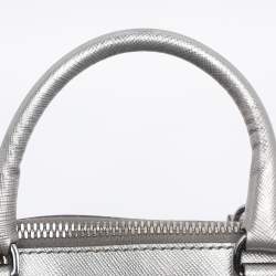 Pre Owned Prada Silver Saffiano Lux Leather Small Promenade Satchel