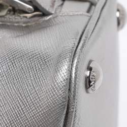 Pre Owned Prada Silver Saffiano Lux Leather Small Promenade Satchel