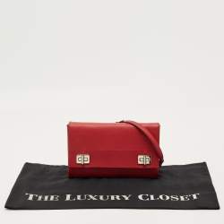 Pre Owned Prada Red Saffiano Lux Leather Double Turnlock Flap Crossbody Bag