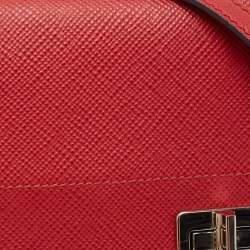 Pre Owned Prada Red Saffiano Lux Leather Double Turnlock Flap Crossbody Bag