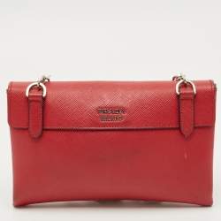 Pre Owned Prada Red Saffiano Lux Leather Double Turnlock Flap Crossbody Bag