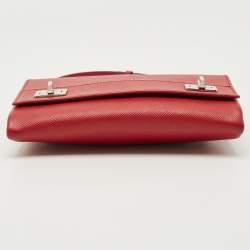 Pre Owned Prada Red Saffiano Lux Leather Double Turnlock Flap Crossbody Bag