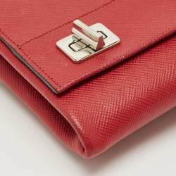 Pre Owned Prada Red Saffiano Lux Leather Double Turnlock Flap Crossbody Bag