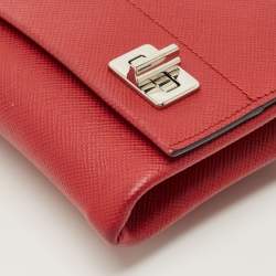 Pre Owned Prada Red Saffiano Lux Leather Double Turnlock Flap Crossbody Bag