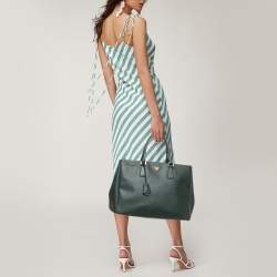 Pre Owned Prada Dark Green Saffiano Lux Leather Large Galleria Double Zip Tote