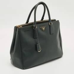 Pre Owned Prada Dark Green Saffiano Lux Leather Large Galleria Double Zip Tote
