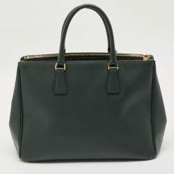 Pre Owned Prada Dark Green Saffiano Lux Leather Large Galleria Double Zip Tote
