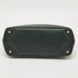 Pre Owned Prada Dark Green Saffiano Lux Leather Large Galleria Double Zip Tote