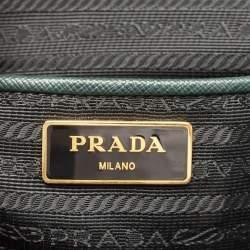 Pre Owned Prada Dark Green Saffiano Lux Leather Large Galleria Double Zip Tote