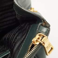 Pre Owned Prada Dark Green Saffiano Lux Leather Large Galleria Double Zip Tote