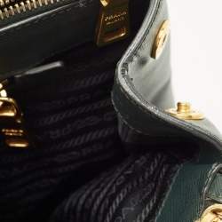 Pre Owned Prada Dark Green Saffiano Lux Leather Large Galleria Double Zip Tote