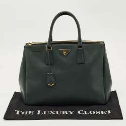 Pre Owned Prada Dark Green Saffiano Lux Leather Large Galleria Double Zip Tote