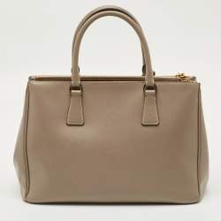 Pre Owned Prada Grey Saffiano Leather Medium Galleria Double Zip Tote