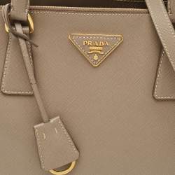 Pre Owned Prada Grey Saffiano Leather Medium Galleria Double Zip Tote