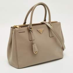 Pre Owned Prada Grey Saffiano Leather Medium Galleria Double Zip Tote