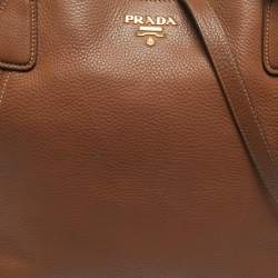 Pre Owned Prada Brown Vitello Daino Leather Side Pocket Tote