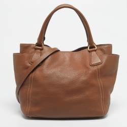 Pre Owned Prada Brown Vitello Daino Leather Side Pocket Tote