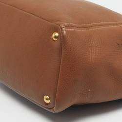 Pre Owned Prada Brown Vitello Daino Leather Side Pocket Tote