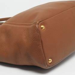 Pre Owned Prada Brown Vitello Daino Leather Side Pocket Tote