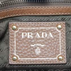 Pre Owned Prada Brown Vitello Daino Leather Side Pocket Tote