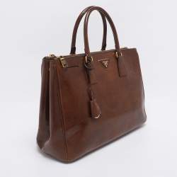 Pre Owned Prada Brown Brushed Smoke Patent Leather Large Galleria Tote