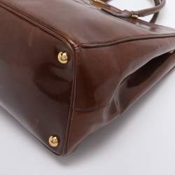 Pre Owned Prada Brown Brushed Smoke Patent Leather Large Galleria Tote