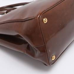 Pre Owned Prada Brown Brushed Smoke Patent Leather Large Galleria Tote