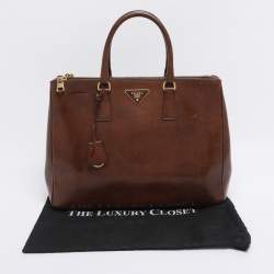 Pre Owned Prada Brown Brushed Smoke Patent Leather Large Galleria Tote