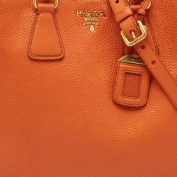 Pre Owned Prada Orange Vitello Daino Leather Large Shopping Tote