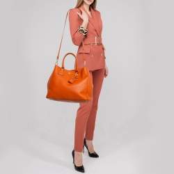 Pre Owned Prada Orange Vitello Daino Leather Large Shopping Tote