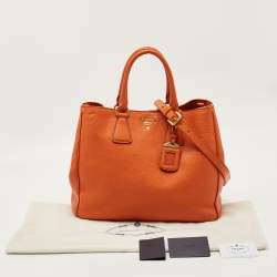 Pre Owned Prada Orange Vitello Daino Leather Large Shopping Tote