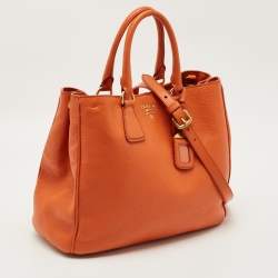 Pre Owned Prada Orange Vitello Daino Leather Large Shopping Tote