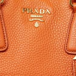 Pre Owned Prada Orange Vitello Daino Leather Large Shopping Tote