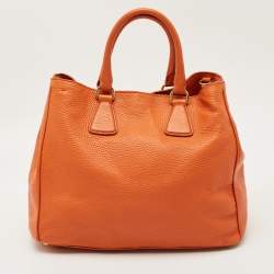 Pre Owned Prada Orange Vitello Daino Leather Large Shopping Tote