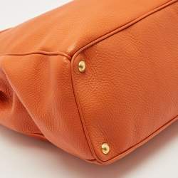 Pre Owned Prada Orange Vitello Daino Leather Large Shopping Tote