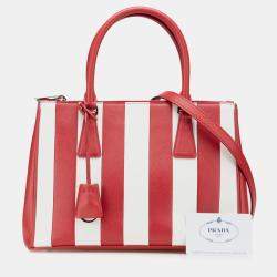 Pre Owned Prada Red Small Bicolor Saffiano Galleria Double Zip Satchel
