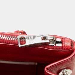 Pre Owned Prada Red Small Bicolor Saffiano Galleria Double Zip Satchel
