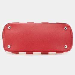 Pre Owned Prada Red Small Bicolor Saffiano Galleria Double Zip Satchel