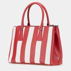 Pre Owned Prada Red Small Bicolor Saffiano Galleria Double Zip Satchel