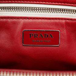 Pre Owned Prada Red Small Bicolor Saffiano Galleria Double Zip Satchel